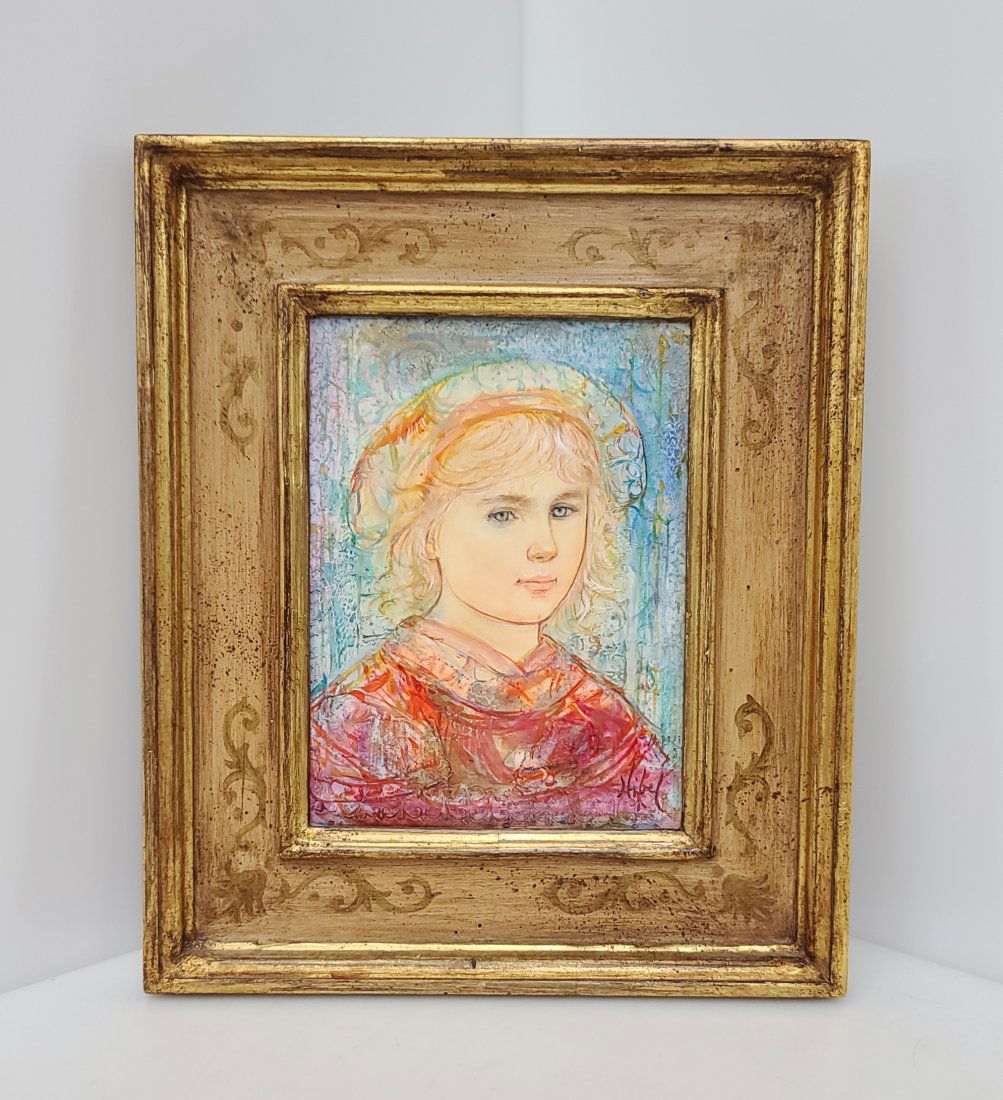 Edna Hibel Small Oil Painting Child Portrait Impasto (1 of 5)