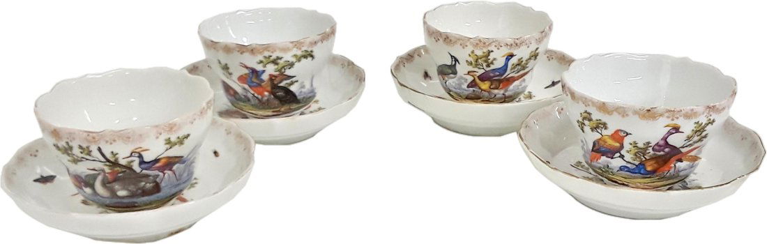 Set Of Four Antique 1820s Meissen Cup And Saucer Game Bird And Insects Set (1 of 20)