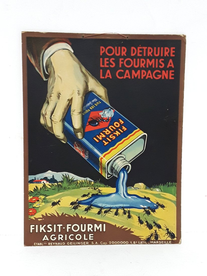 Vintage French Insect Repellant Lithograph Sign Reynaud Geilinger: Title:Vintage French Insect Repellant Lithograph Sign Reynaud Geilinger Description: The perfect gift for the vintage loving exterminator in your life. The red text translates to, to destroy ants in t