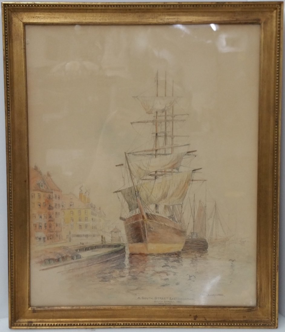Antique Frederick Leo Hunter Watercolor Painting Harbor (1 of 12)