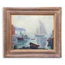 Charles Stepule Rockport Gloucester Cape Ann Harbor Boat Marine Seascape Large Oil Painting