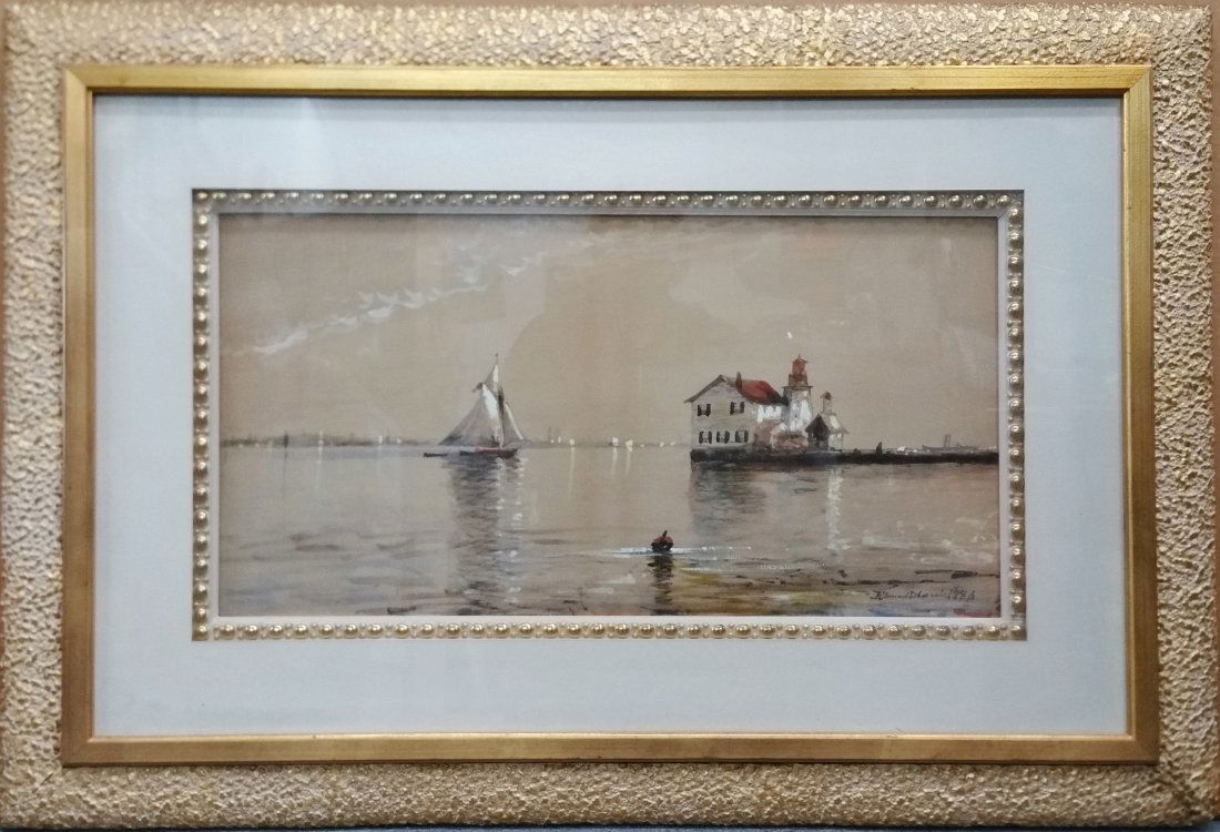 Edmund Darch Lewis Hudson River School Watercolor Gouache Antique 1884 Seascape Painting (1 of 7)