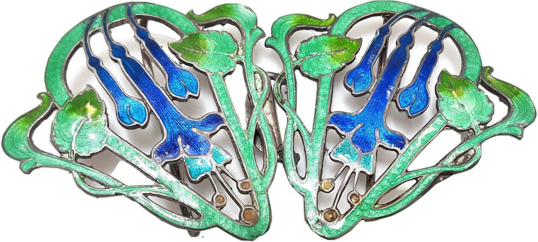 Signed British Sterling Silver Enamel Art Nouveau Floral Belt Buckle (1 of 11)