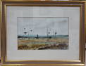 Al Barker Listed Artist Geese Goose Winter Marsh Landscape Watercolor Painting