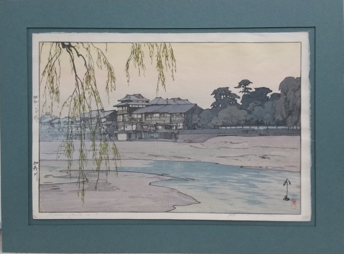 Hiroshi Yoshida Japanese Woodblock Print Kamogawa in Kyoto Vintage: Title: Hiroshi Yoshida Japanese Woodblock Print Kamogawa in Kyoto Vintage Description:Hiroshi Yoshida Japanese Woodblock Print Kamogawa in Kyoto Vintage Signature: Stamped Pencil inscribed