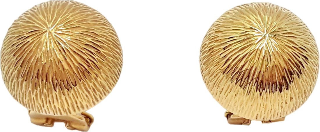 Tiffany And Co 18K Yellow Gold Half Round Textured  Omega Back Stud Earrings (1 of 4)