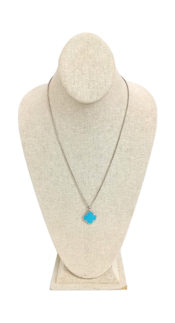 Van Cleef And Arpels Large Alhambra Turquoise 18K White Gold Pendant Necklace (1 of 9)