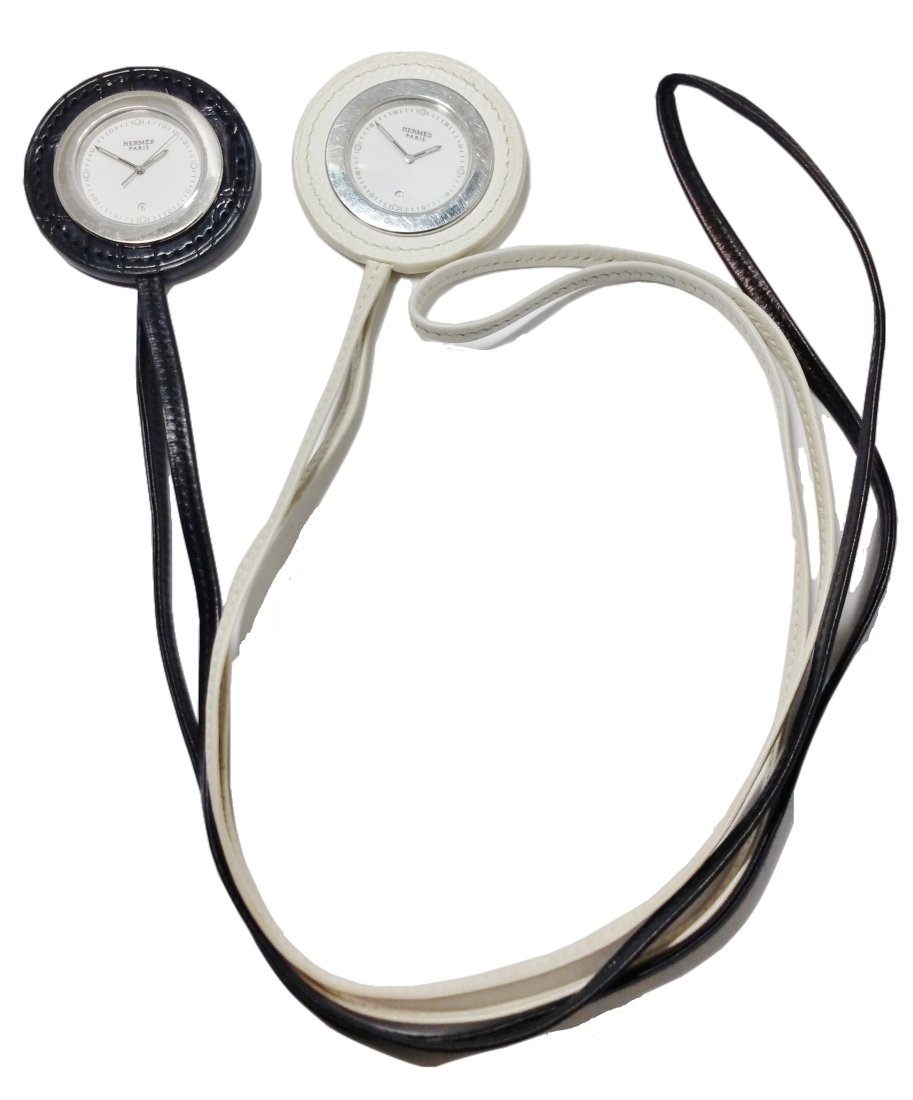 Hermes Black White Watch Pair Leather Fobs (1 of 6)