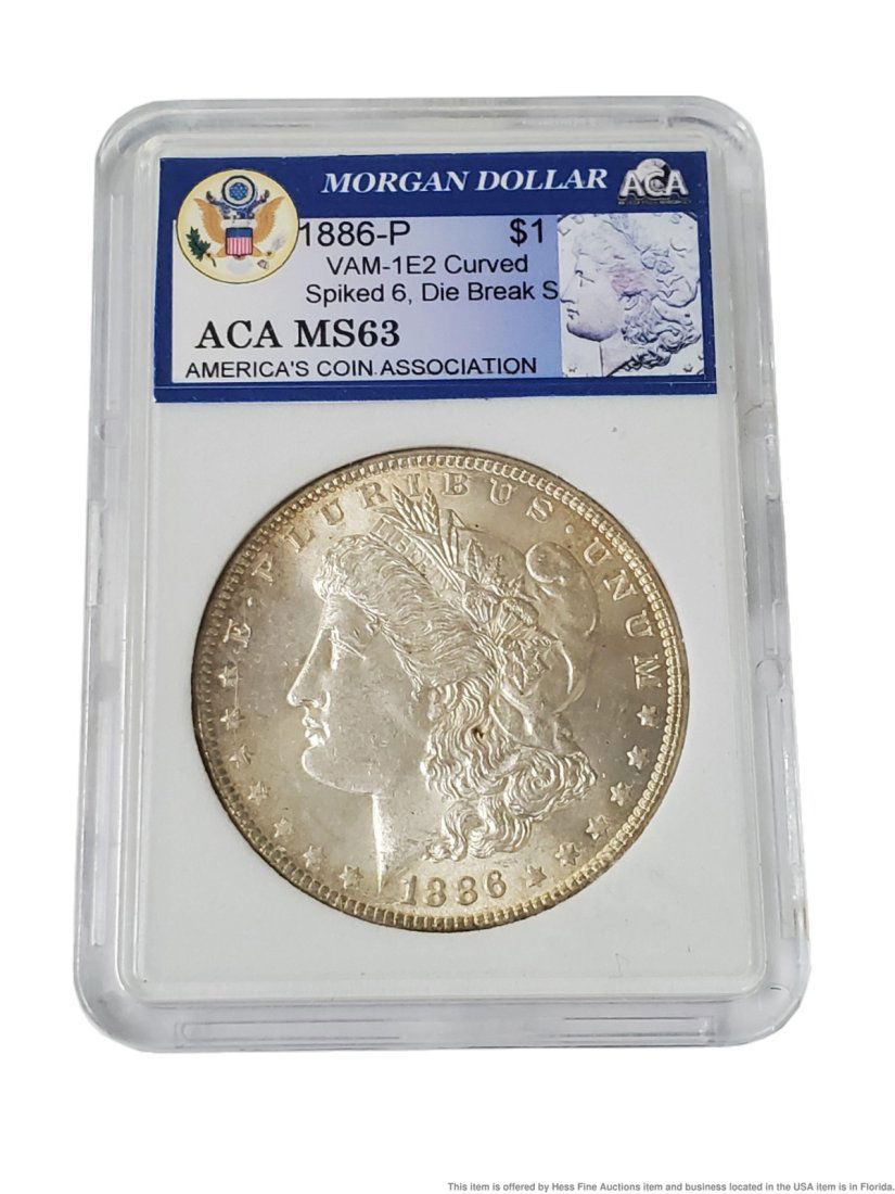 1886-P Morgan Silver Dollar VAM-1E2 Curved Spiked 6 Die Break S (1 of 4)