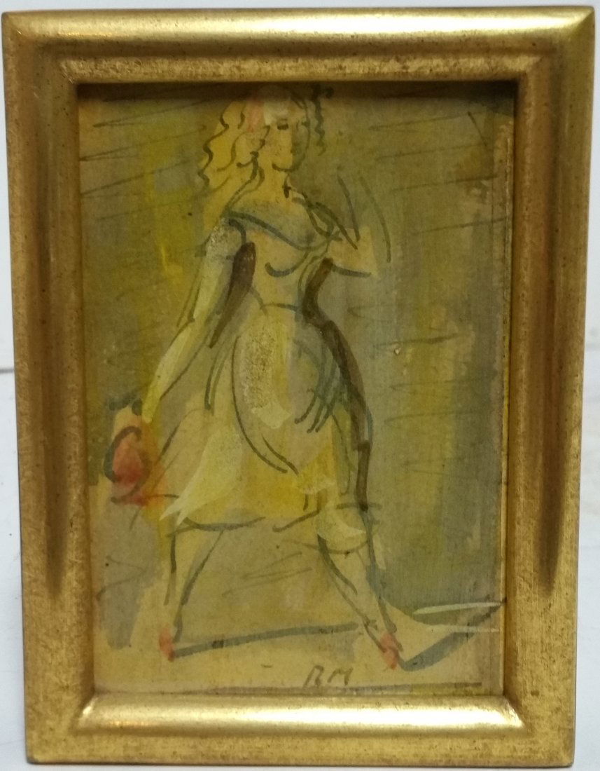 Reginald Marsh Miniature Painting Woman Walking: Title: Reginald Marsh Miniature Painting Woman Walking Description:Reginald Marsh Miniature Painting Woman Walking. On board. From the estate of a prominent Ybor City Tampa, Florida cigar manufacturer
