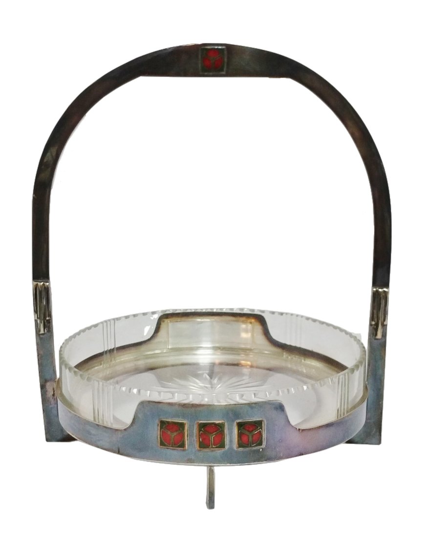 Art Deco Enamel Crystal Glass Serving Stand Basket Bowl (1 of 8)