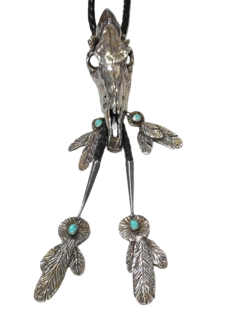 Clancy Gray Osage Native American Turquoise Sterling Silver Sculpture Bolo Tie w/ Orig. Receipt (1 of 18)