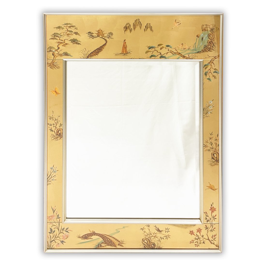 Lebarge Gold Leaf Painted Asian Decorated Beveled Wall Mirror (1 of 8)