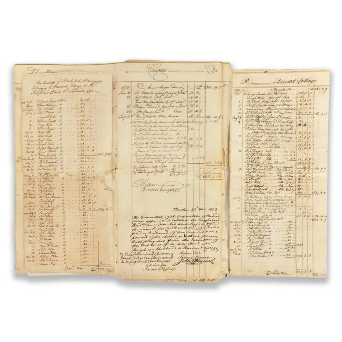 1773 John Hancock Signed List Of Harvard Bonds Treasurer Report Thomas