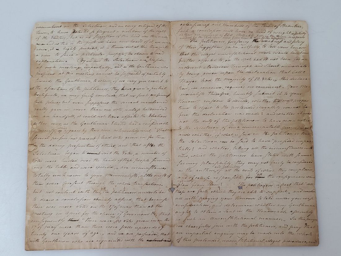 Manuscript Petition Braintree Massachusetts 1787 Denying Election Fraud Many Signatures (1 of 6)