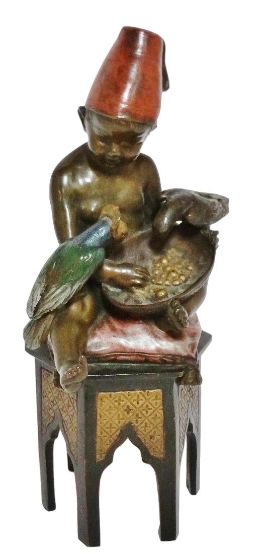 Argentor Vienna Polychrome Cold Painted Bronze Antique Middle Eastern Boy Feeding Birds (1 of 8)
