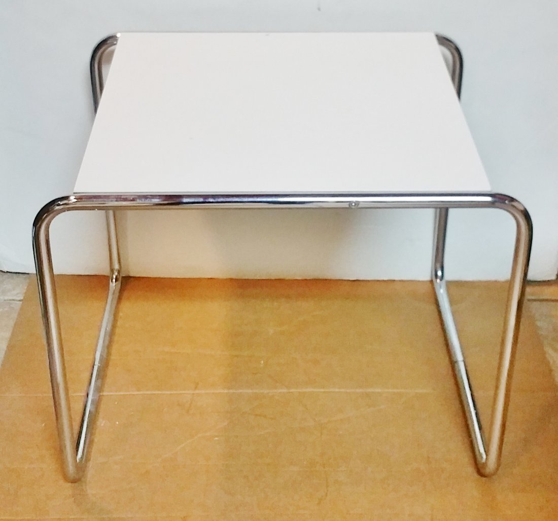 Bauhaus School Marcel Breuer Designed Laccio Finland Stendig Tubular Chrome White Laminate Side Tabl (1 of 7)