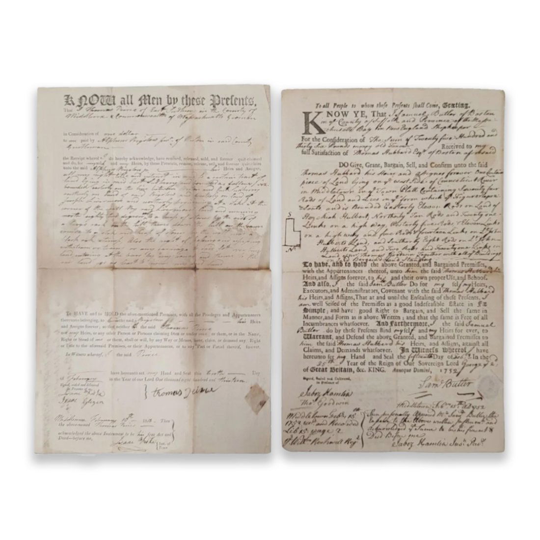 Two Massachusetts Land Deeds 1752 and 1813 (1 of 10)