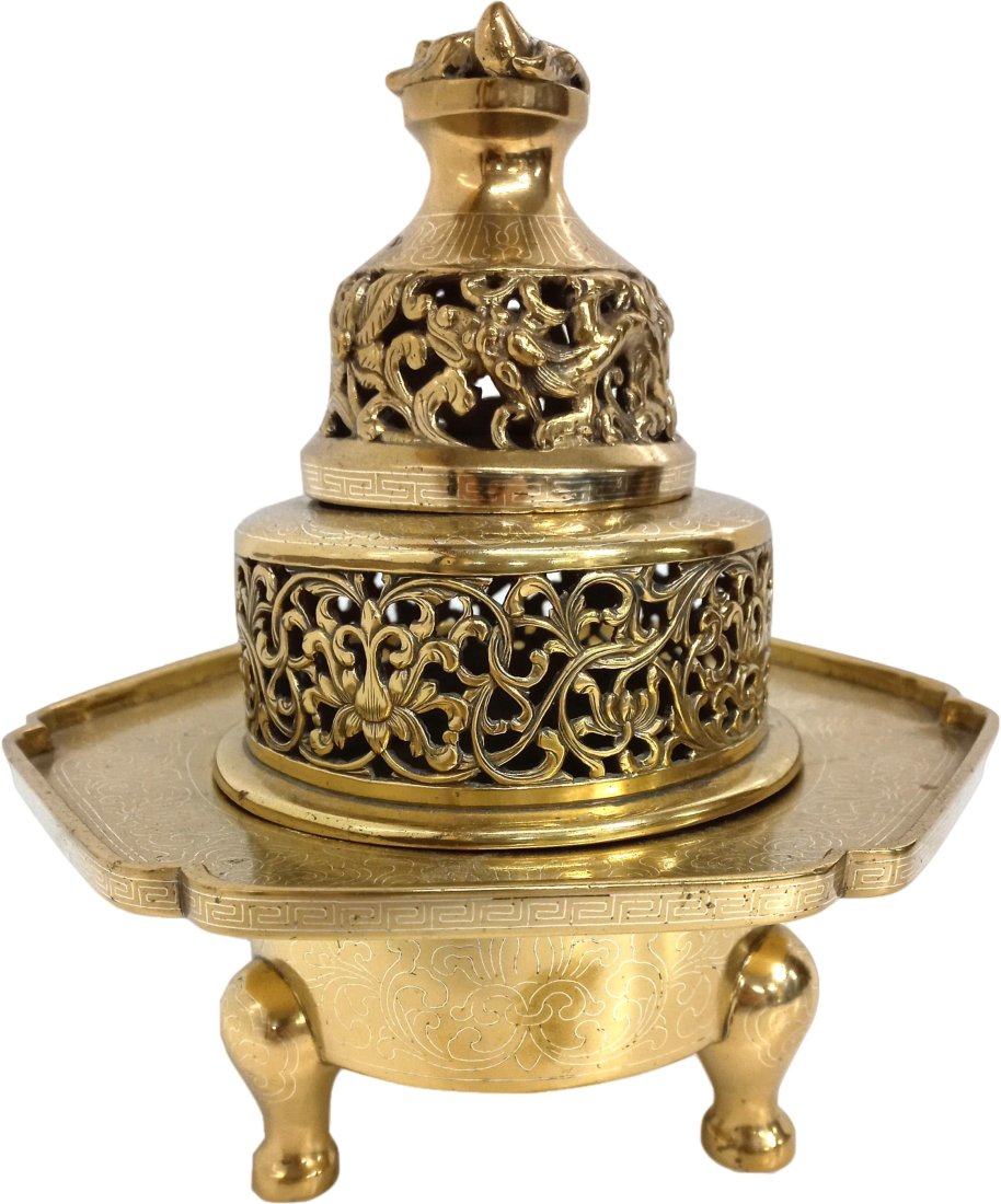 Antique Chinese Qing Silver Inlaid Dore Bronze Censer (1 of 14)