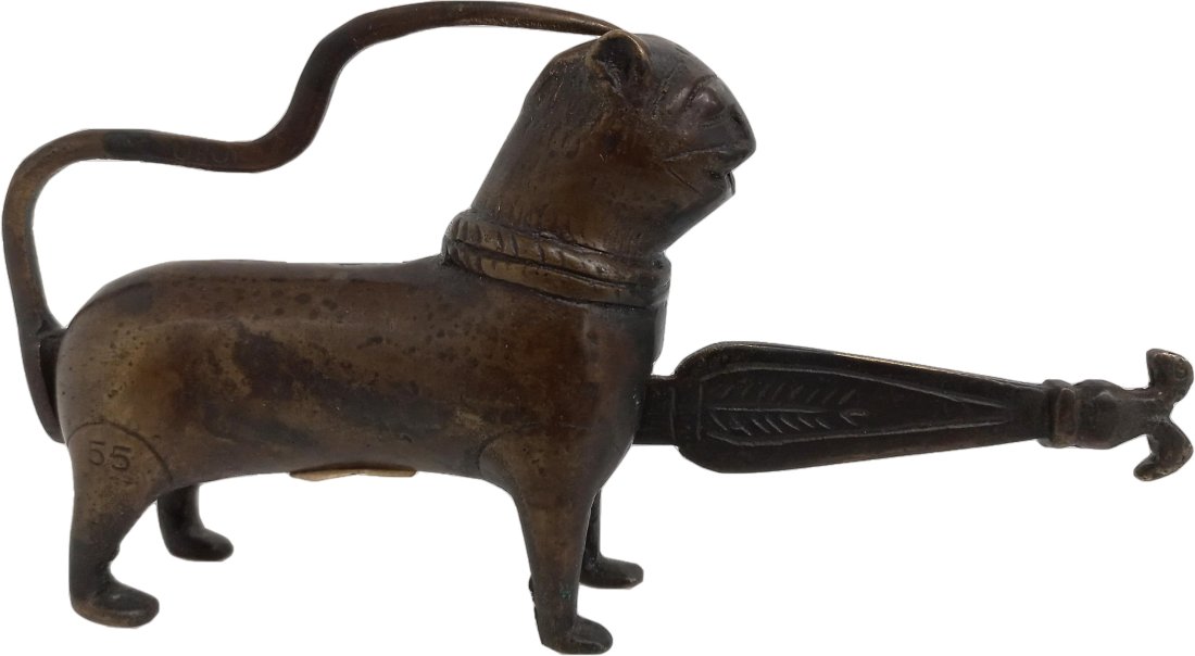 Antique Persian Figural Brass Lock Figure Lion Cat Pad Lock With Key (1 of 10)