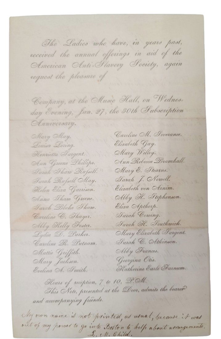 Rare Letter Signed by Lydia Maria Child Noted Abolitionist Anti-Slavery Anti-Male Dominance Crusader (1 of 4)