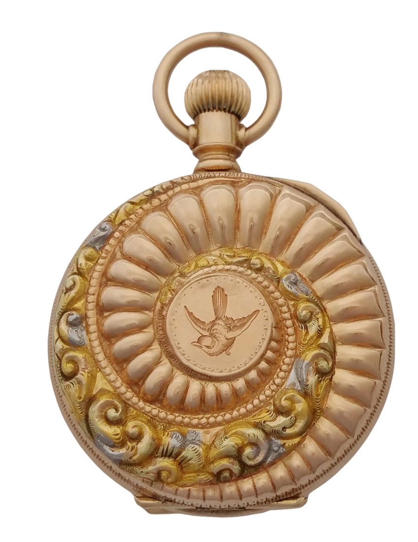 Elgin 14k Multicolor Gold Swirl Hunter Ladies Antique Pocket Watch (1 of 9)
