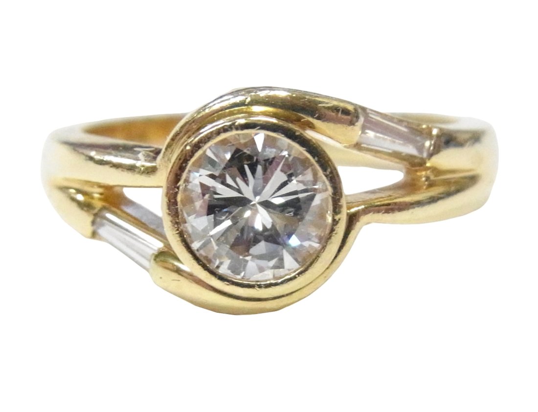 1ct VVS G-H Color Diamond Round Brilliant Solitaire 14k Gold Ring w/ Long Baguette Accents (1 of 12)