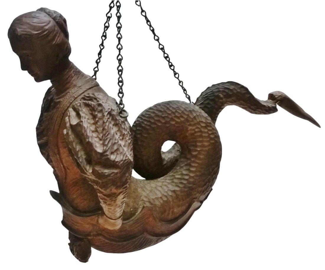 Antique Black Forest Mermaid Chandelier Masthead Lusterweibchen Wood Carving Statue Sculpture Woman: Title: Antique Black Forest Mermaid Chandelier Masthead Lusterweibchen Wood Carving Statue Sculpture Woman Figure Hanging Description:Antique Black Forest Mermaid Chandelier Masthead Lusterweibchen Wo