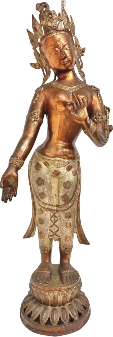 32 Inch Tall Guan Yin Buddha Copper Bronze Large Figural Statue Tibetan Chinese Signed: Described By:Rachel CNX 1292 5633 Title:32 Inch Tall Guan Yin Buddha Copper Bronze Large Figural Statue Tibetan Chinese Signed Description: Guan yin, the beautiful goddess of mercy forever depicted in