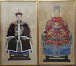 Antique Chinese Late Qing Early Republic Emperor Empress Scroll Painting Portrait Pair