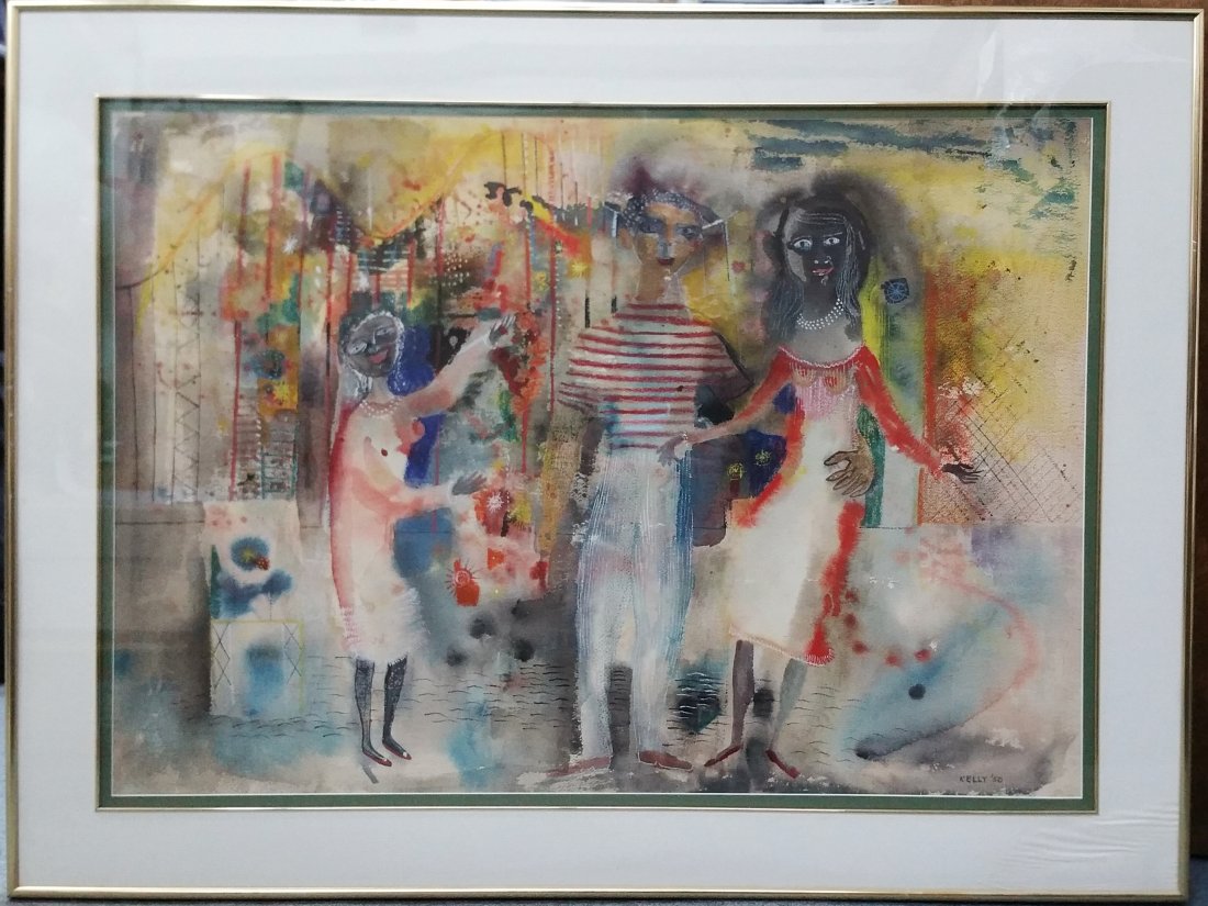 Signed Kelly Early Modernist Vintage 1950 Abstract Watercolor Painting: Title: Signed Kelly Early Modernist Vintage 1950 Abstract Watercolor Painting Description:Signed Kelly Early Modernist Vintage 1950 Abstract Watercolor Painting. Provenance: Collection of Estee Lauder