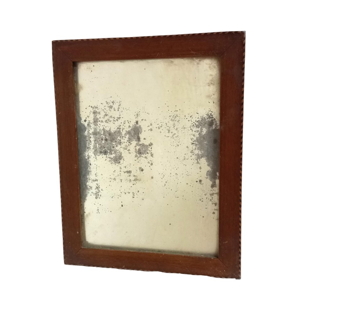 Folk Art Antique Table Mirror Parquetry Edge Boot Jack Standard: Title:Folk Art Antique Table Mirror Parquetry Edge Boot Jack Standard Description: Boot jack standard refers to the stand that holds this piece up. Boot jacks were invented for easy no hands boot remo