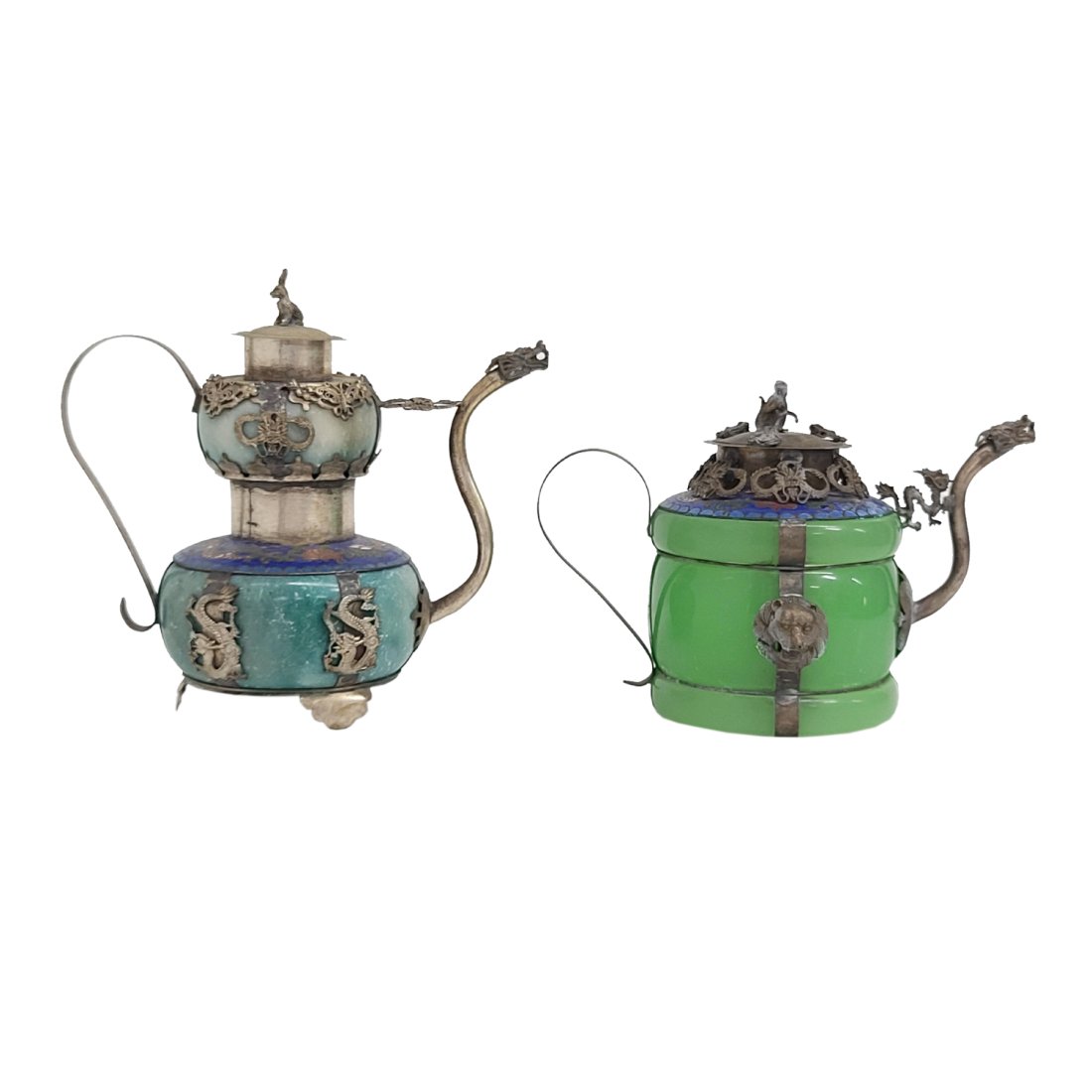 Peace Corps Chinese Collection - A 2 Signed Silver-Mounted Jade or Hard Stone CloisonnÃ© Enamel: Multiple Auctions: We can combine most auctions to save you money on shipping, however, CONTACT US BEFORE you pay for the items. Described By:Robin CNX VX 1313 5861-A Title:Peace Corps Chinese Collect