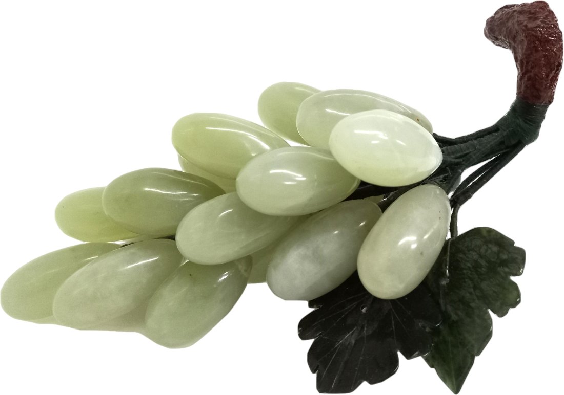 Vintage Chinese Jade Tree Bunch Of Grapes Spinach Celadon Jade Leafy Sculpture (1 of 7)