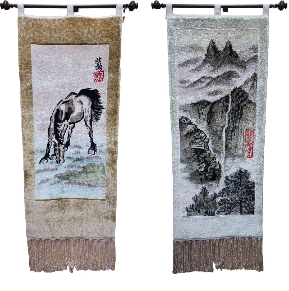 Chinese Silk 18x52 Inch Thick Double Sided Carpet Scroll Art Tapestry Landscape Horse After Master (1 of 10)