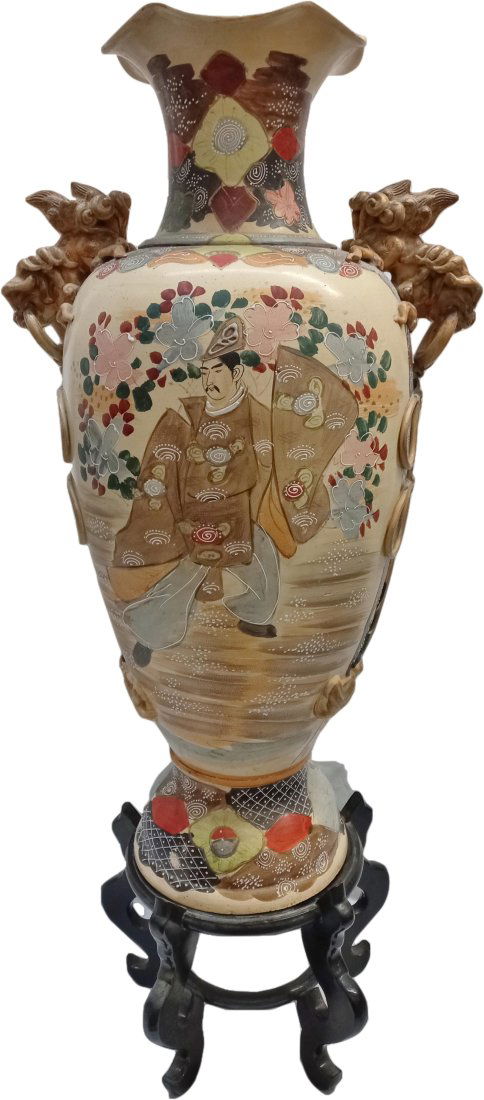 Large Antique Japanese Late Meiji Satsuma Dragon Mounted Floor Vase Pottery With Stand (1 of 16)