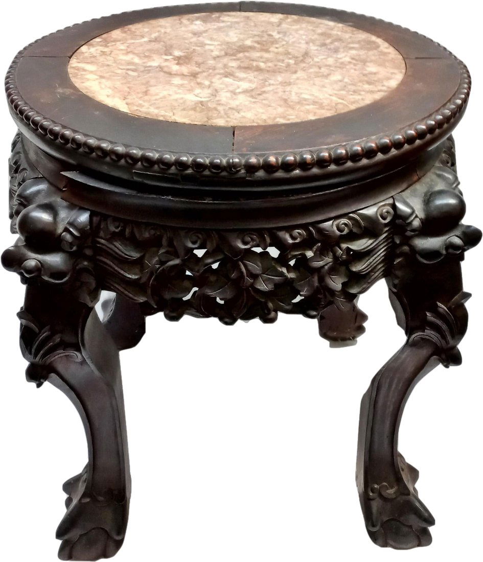 Antique Chinese Marble Top Carved Hardwood Table Plant Lamp Stand (1 of 17)