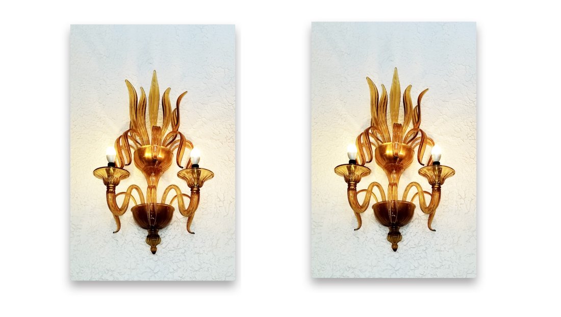 Pair Historic Vinoy Hotel Lobby Murano Art Glass Sconces 30 Inch (1 of 16)