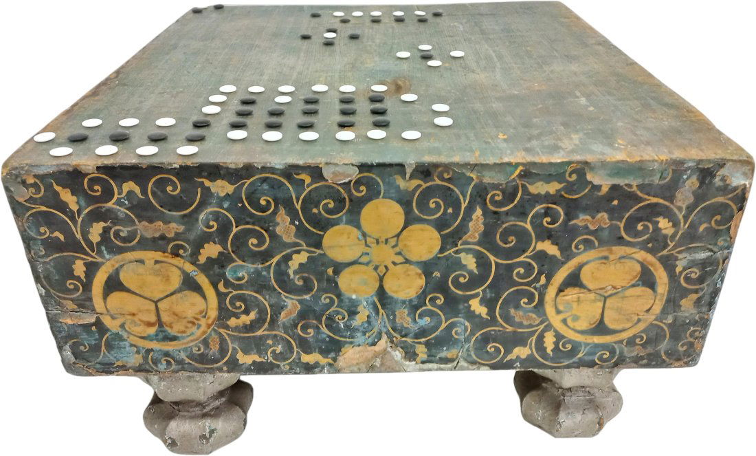 Antique Heavy Go Board Japanese Board Game Paint Decorated Post War Gaming Pieces Table Late Meiji (1 of 20)