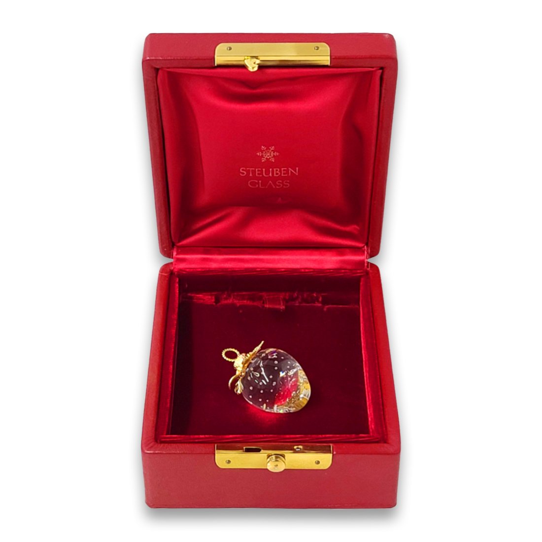 Large Heavy Steuben Glass 18K Gold Strawberry Pendant w/ Original Box (1 of 12)