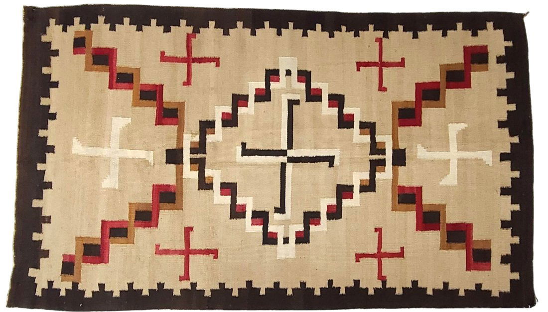 Vintage Geometric Whirling Log Navajo Native American Handwoven Rug Carpet Blanket 3 of 5 in Auction (1 of 17)