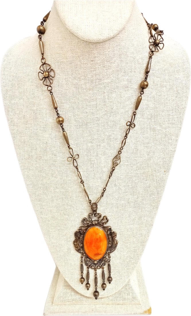 Actress Estate Vintage Butterscotch Amber Signed F. Pini Sterling Silver 30 Inch Goddess Necklace (1 of 13)