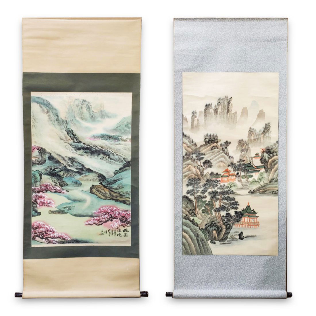 Chinese Japanese Hand Painted Vintage Scroll Lot of 2 (1 of 11)