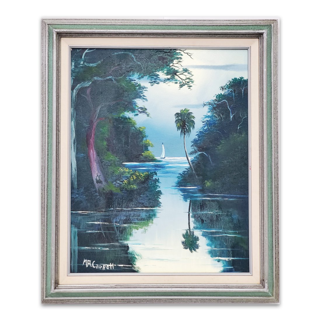 Mary Ann Carroll Florida Highwaymen African American Sailboat Moonlit Bay Painting on Canvas (1 of 6)