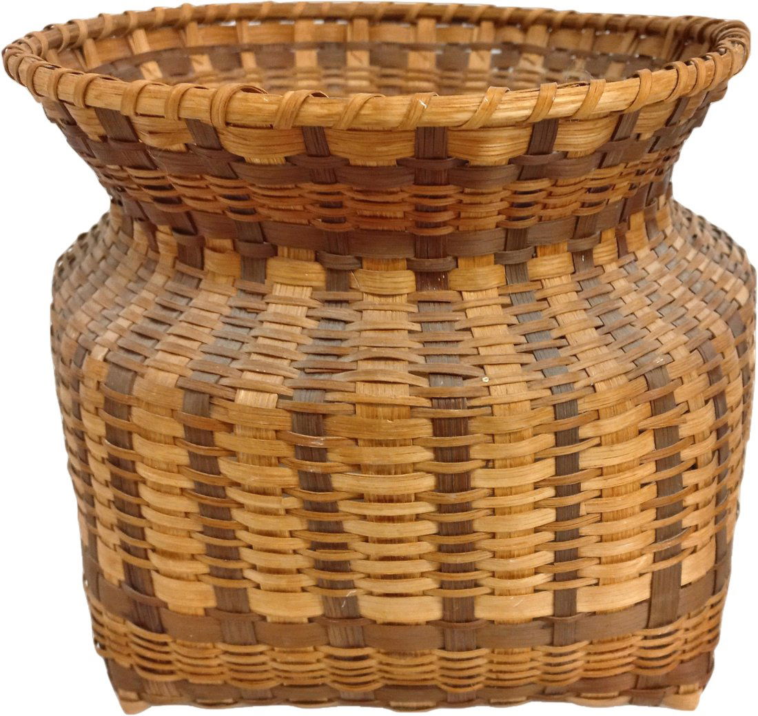 Large 10x8 Inch Native American Hand Woven Bi Color Square Round Split Basket (1 of 5)