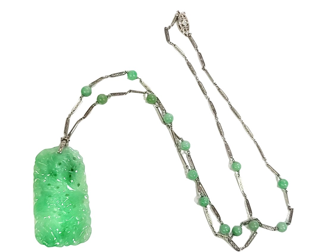 Type A Natural Jadeite Jade and Diamond Necklace with Platinum Chain (1 of 10)