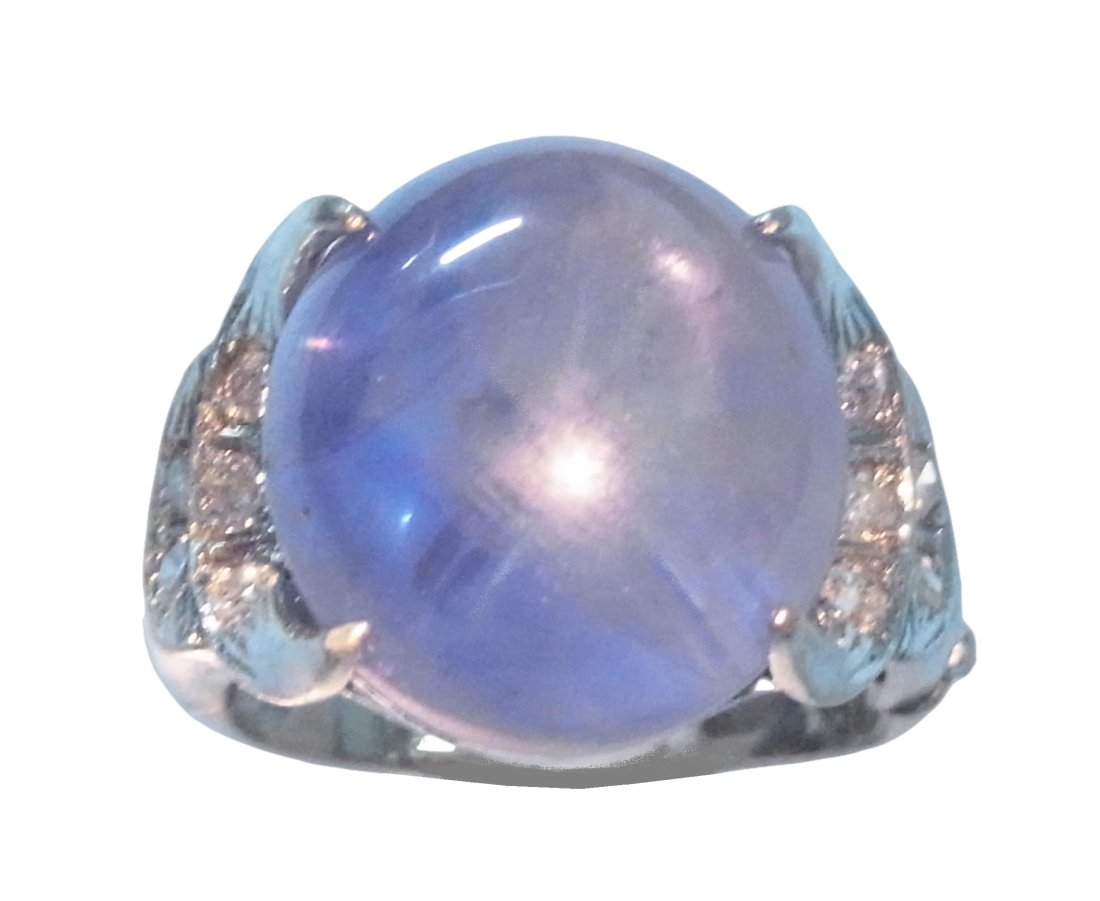 GIA 27ct No Heat Natural Blue Star Sapphire Diamond Ring 14k White Gold Art Deco 1930s (1 of 18)