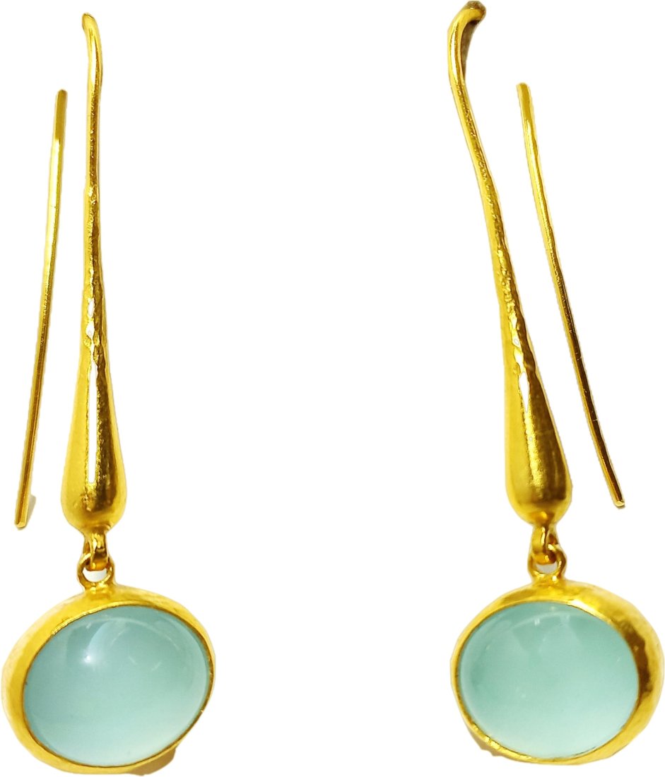 Gurhan 24K Yellow Gold Hand Hammered Aquamarine Cabochon Dangle Drop Earrings: Title: Gurhan 24K Yellow Gold Hand Hammered Aquamarine Cabochon Dangle Drop Earrings Description:Gurhan 24K Yellow Gold Hand Hammered Aquamarine Cabochon Dangle Drop Earrings Here are the specificat