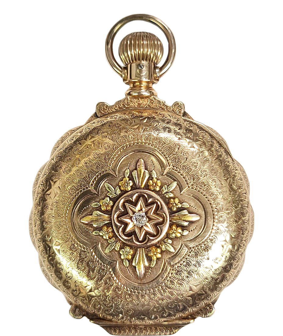 Rare Hamilton Behrend San Francisco Diamond Multicolor Gold Box Case Pocket Watch (1 of 11)