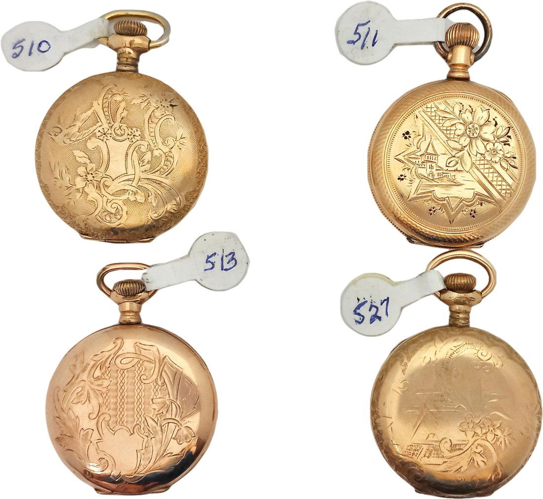 Lot Of Four Ladies Antique Elgin Hunter Pocket Watches (1 of 6)